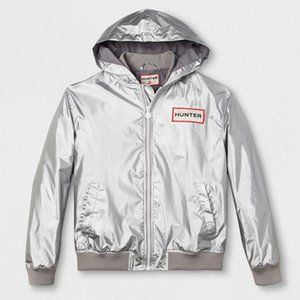 HUNTER x TARGET Metallic Silver Hooded Full Zip Windbreak Jacket Unisex XXL